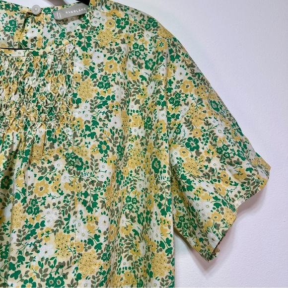Everlane | Yellow Floral Print Boxy Blouse | 100% Cotton Short Sleeve Top - Picture 4 of 7
